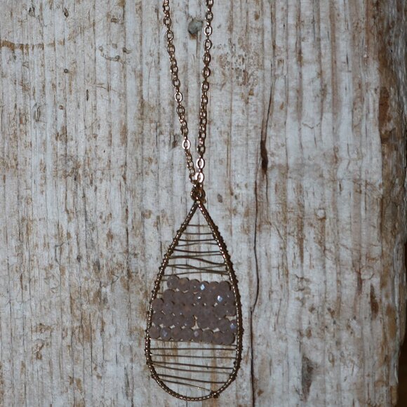 NEW Gold-Plated Teardrop Pendant w Wired Light Grey Crystals on 30"+ Necklace - Picture 1 of 3